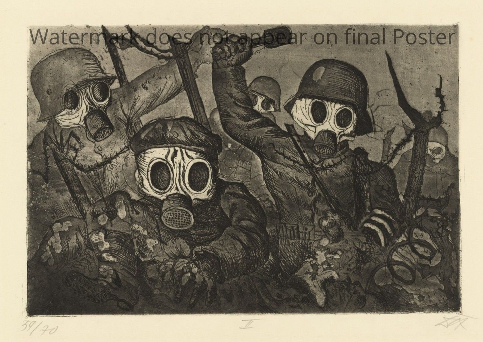 Art Poster Shock Troops Otto Dix WWI WW1 Realism Gas Mask Printmaking Artwork Print Dead Wounded