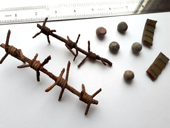 Set Wwi German Battle Relics Barbed Wire Copper Rotating Band Etsy