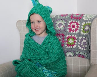 Dinosaur Crochet Hooded Blanket