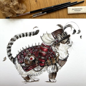 Steampunk Cat Print, Banksy Puzzlewood's cat, Cat Art, Quirky Cat print