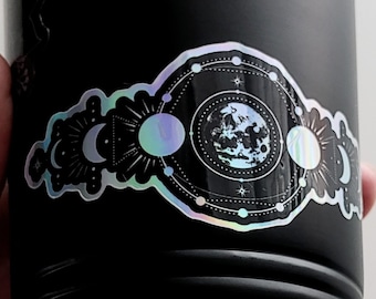 Moon Phases Celestial Sticker - Holographic Lunar Cycle Sticker - Moon Aesthetic Decal - Holographic Witchy Accessories