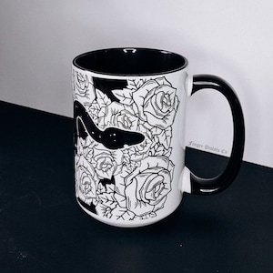Witchy Snake Coffee Mug - Gothic Black & White Cup - Celestial Serpent Mug - 15 Fluid Oz Coffee Cup