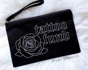 Tattoo Fund Zippered Bag - Gift For Tattoo Lovers - Gothic Money Envelope - Tattoo Cash Money Pouch - Cotton Canvas