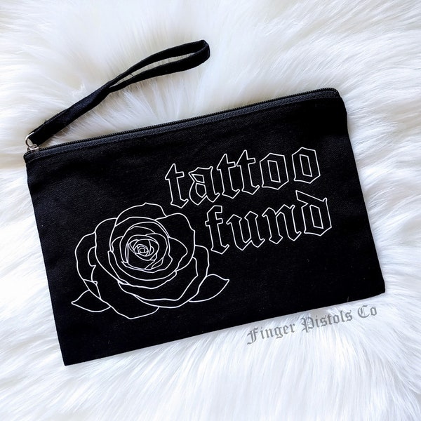 Tattoo Fund Zippered Bag - Gift For Tattoo Lovers - Gothic Money Envelope - Tattoo Cash Money Pouch - Cotton Canvas