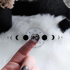 Moon Phases Celestial Sticker - Clear Lunar Cycle Sticker - Transparent Full Moon Decal - Witchy Accessories