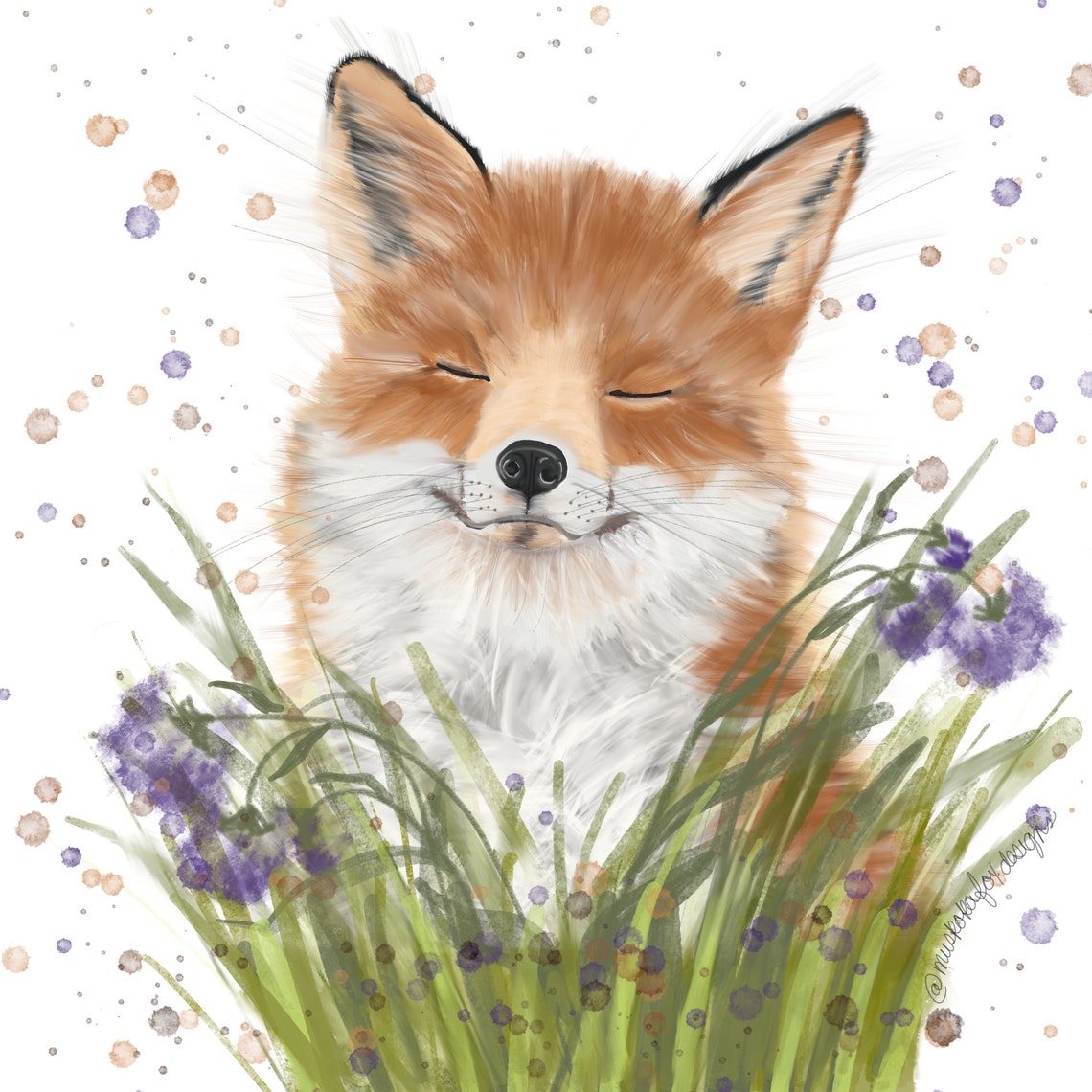 Flower Fox red fox animal watercolor giclee print nursery | Etsy