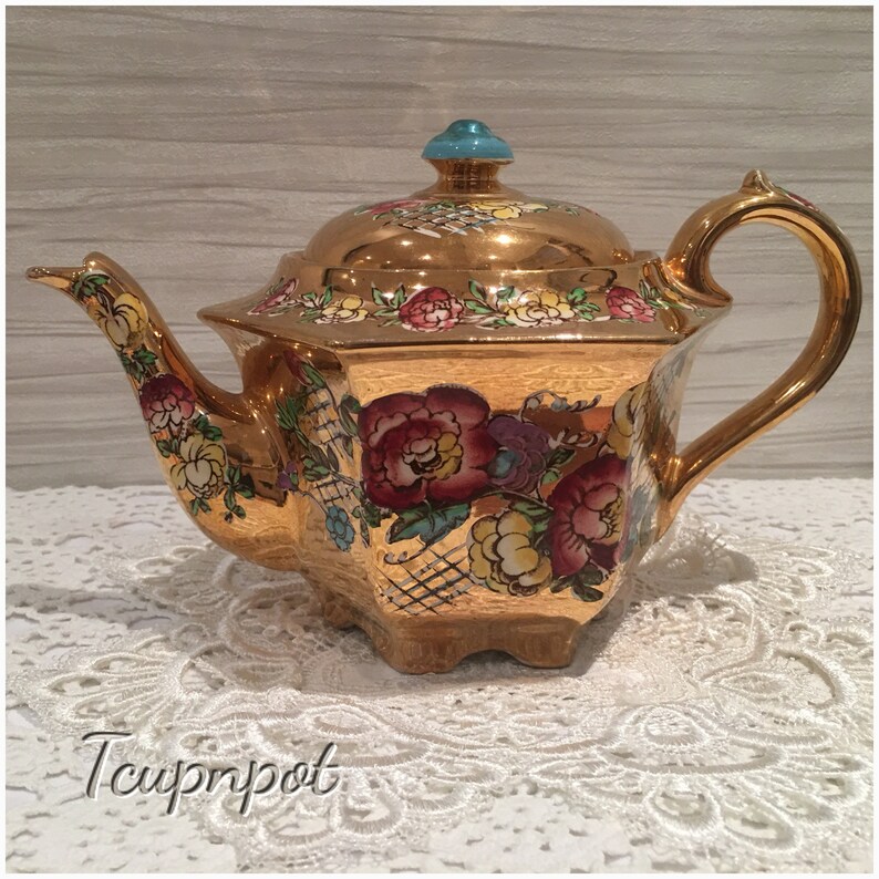 Sadler GOLD Luster Teapot Milk Jug and Sugar Bowl Etsy UK