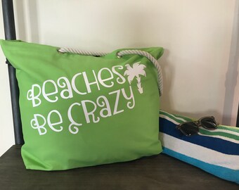 Beaches Be Crazy Beach Tote in Lime Green