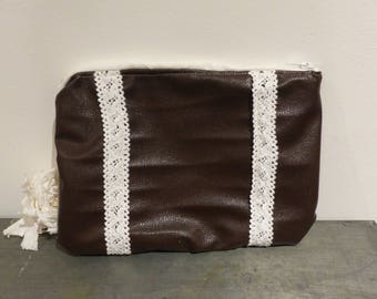 Brown faux leather pouch