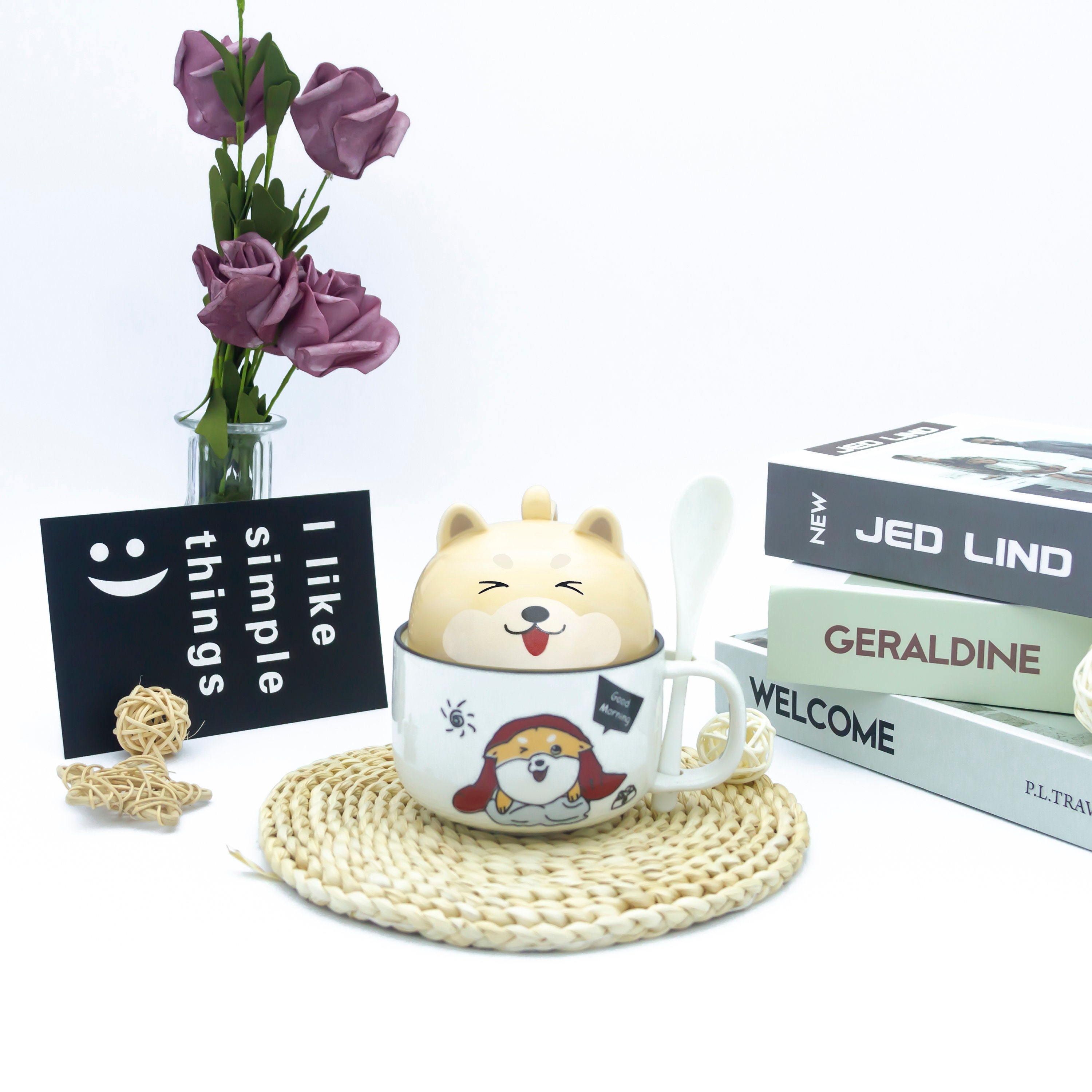 Coffee Mugs Tea Cups Novelty Design Ceramic Mugs With Lid and Spoon