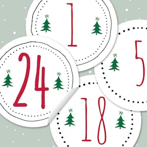 Adventskalenderzahlen TANNEN Recyclingaufkleber rot grün | Art.-Nr. 105