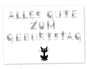 Geburtstagskarte KATZE UND MAUS aus Recyclingpapier | lustige Postkarte für Katzenfreunde | Karte mit Yoga Mäusen optional mit Umschlag