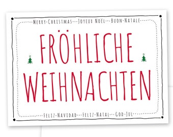 Weihnachtskarte aus Recyclingpapier FRÖHLICHE WEIHNACHTEN | schlichte Textkarte mit Tannen Motiv