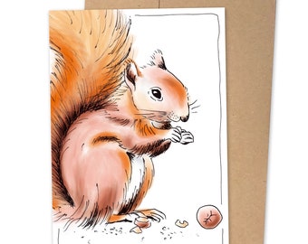 Postkarte EICHHÖRNCHEN aus Recyclingpapier | Waldtierkarte für den Herbst | Weihnachtskarte Eichkätzchen