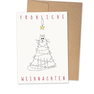 Weihnachtskarte KATZE aus Recyclingpapier | Katzenillustration mit Lichterkette | Postkarte optional mit Umschlag | Art.-Nr. 144