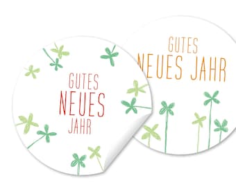 Aufkleber gutes NEUES JAHR KLEE Recyclingmaterial