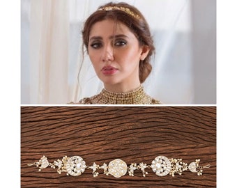 Indian Headband, Kundan Shishphool, Handmade, Pakistani Wedding Statement Jewelry