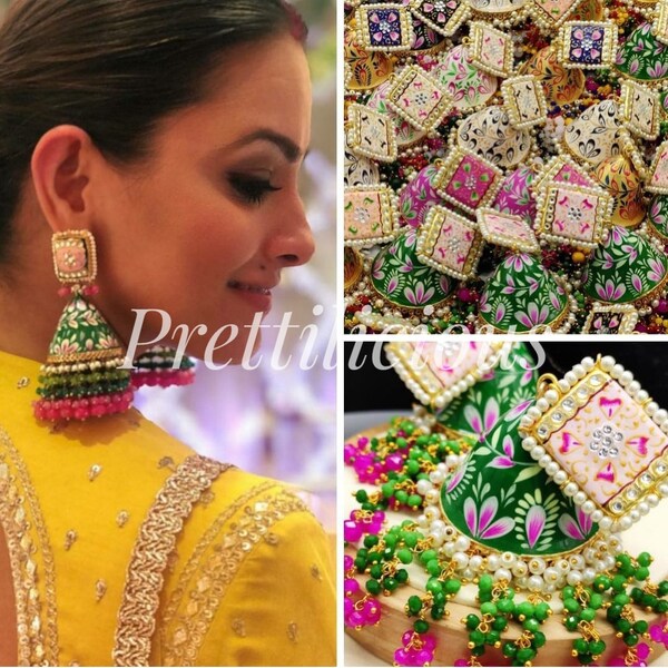 Indian Earrings Meenakari Earrings Handpainted Jhumkas Indian Jewelry Traditional Handmade