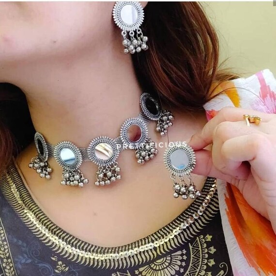 Indian Mirror Ghungroo Choker Set 