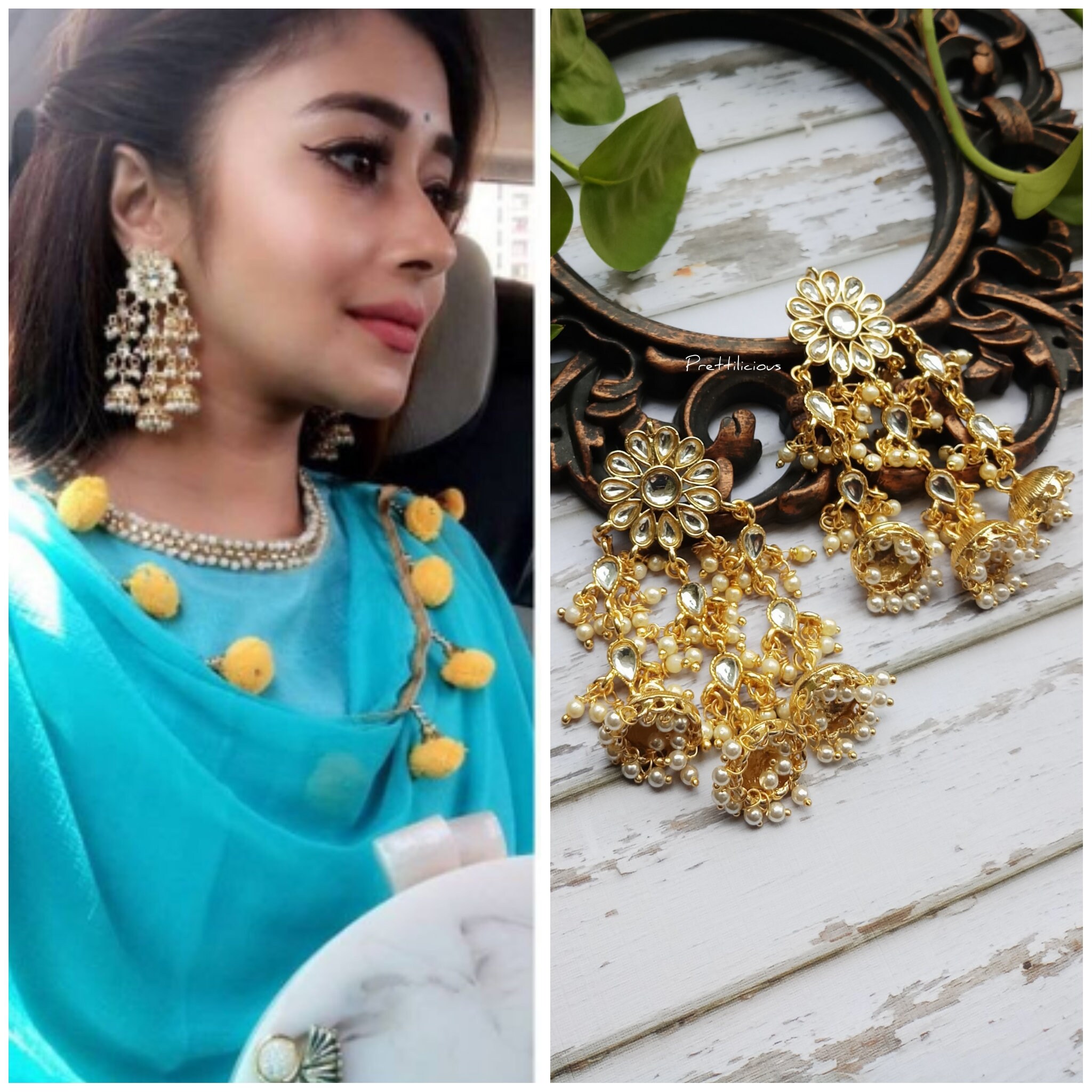 Indian Earrings Jhumkas Gold Tone Earrings Indian Earrings Etsy