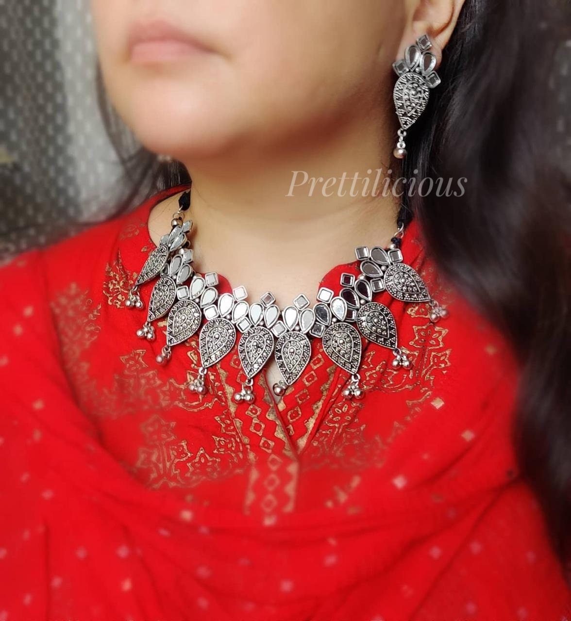 Mirror Choker Set Oxidized Jewelry Afghani Necklace Statement Etsy