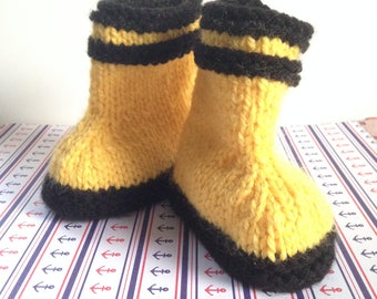 Wool rain boots Yellow and black slippers gift baby christmas warm and high shoes