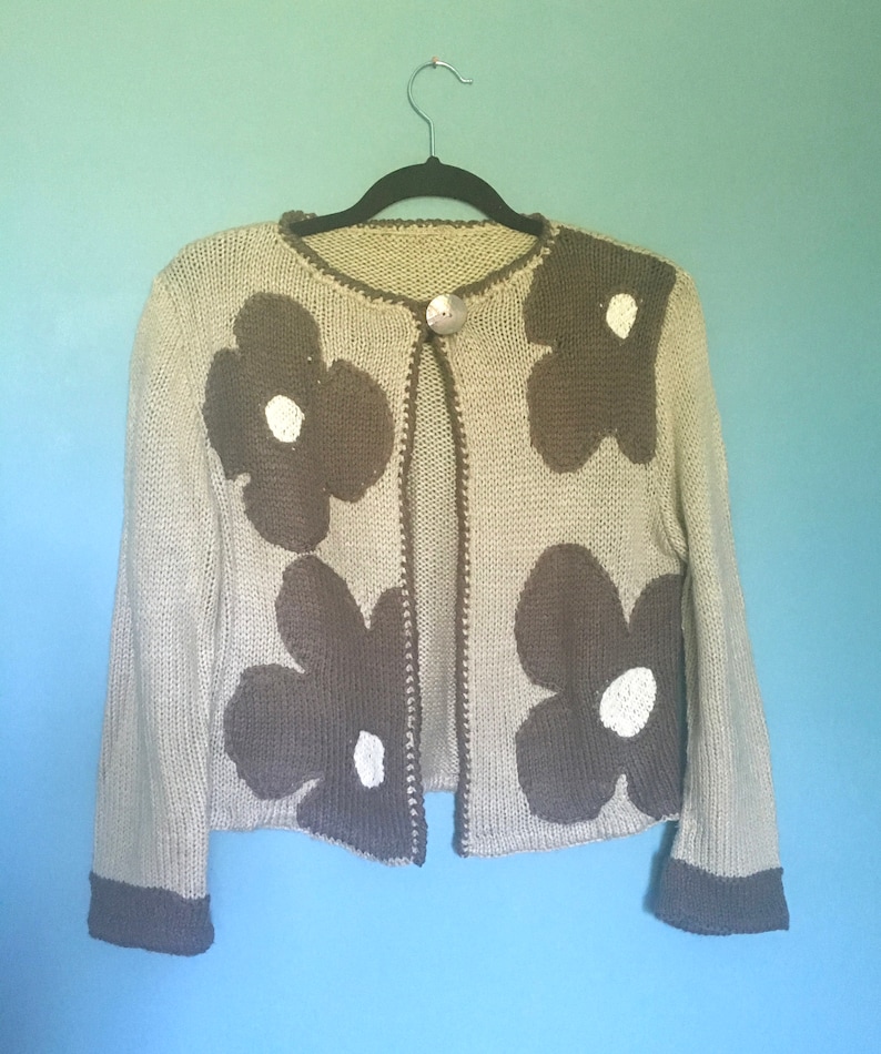 unique wool and acrylic cardigan vest flower powerthe grainesdamour knitted handmade