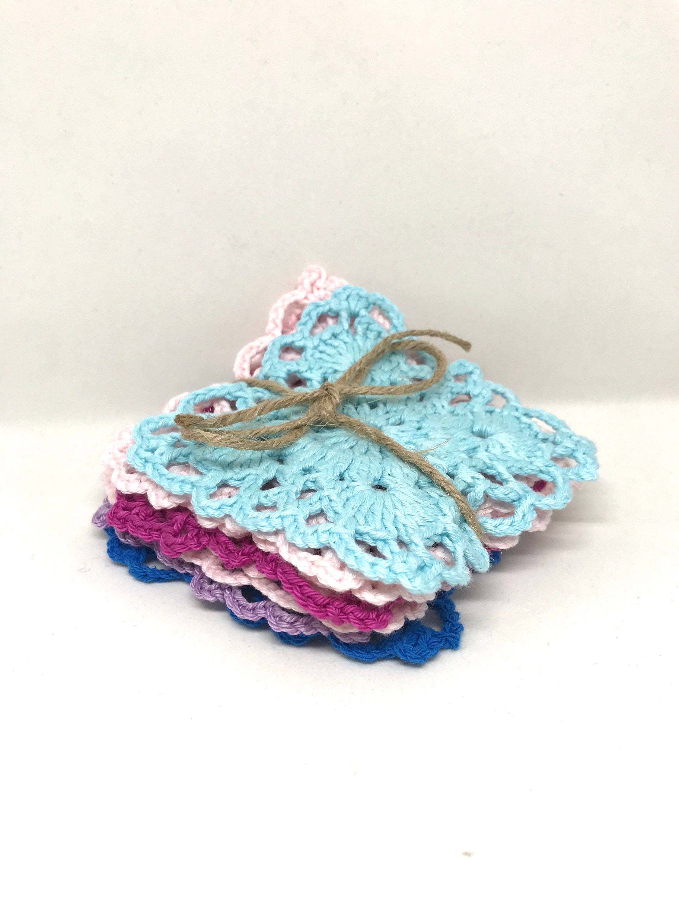 Sous Verres 100% Pur Coton Recyclé Crocheté Bohème à La Main en France/Lot X8 Dessous de Verre Croch