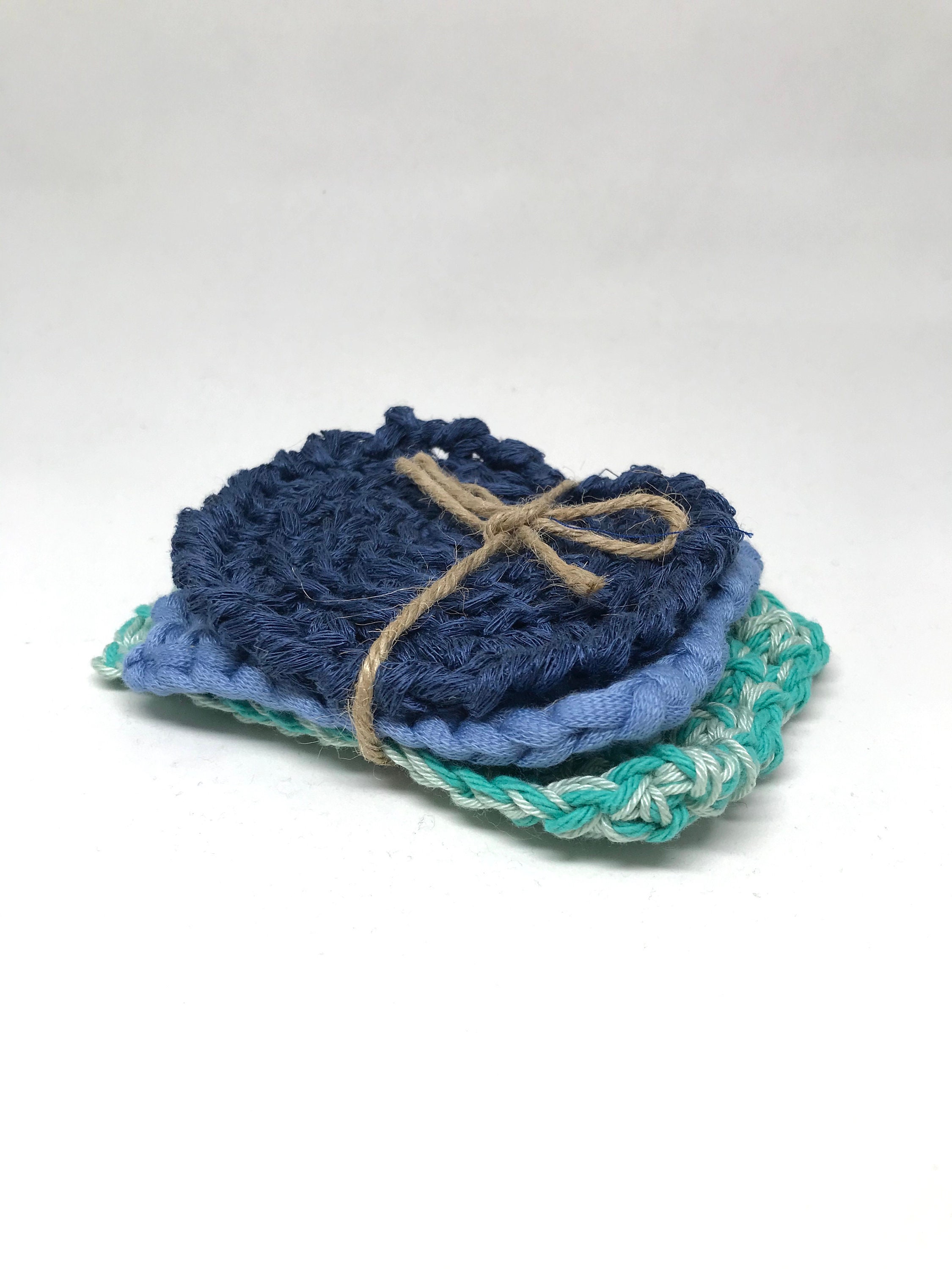 Tawashis Eponges Lavables Réutilisables Zéro Déchets - Crochet Tricot Coton Lin Fait Main en France 