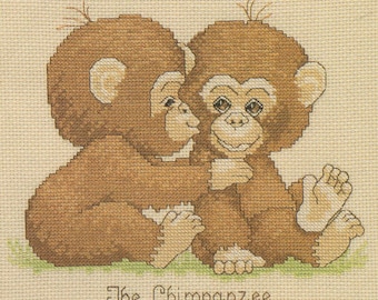Motif de point de croix "79 Endangered young'uns - Le chimpanzé", grille à télécharger, Gloria & Pat - Animaux de la savane à broder