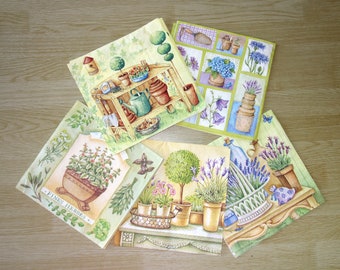 Serviettes en papier, Lot mystère "Lavande et plantes aromatiques", 33x33, collage, scrapbooking, DIY, Cheval