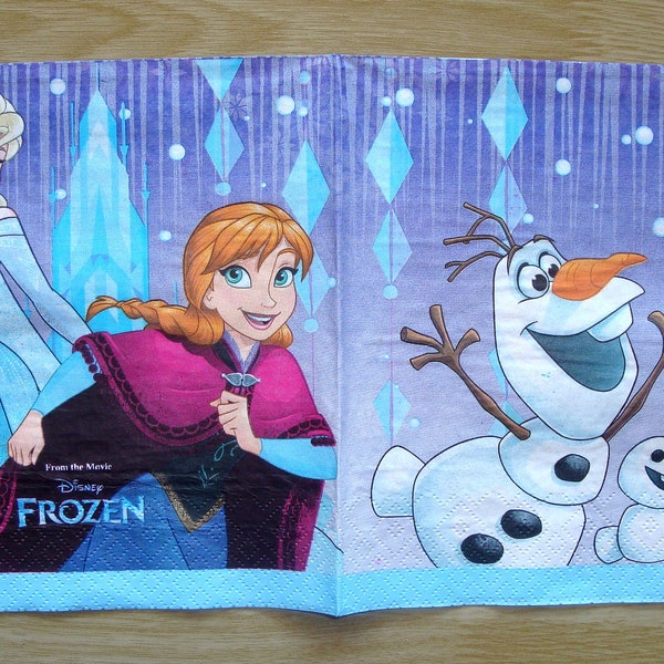 Serviette en papier "Frozen", 33x33, vendue par 3, collage,scrapbooking, DIY, La reine des neiges, Anna