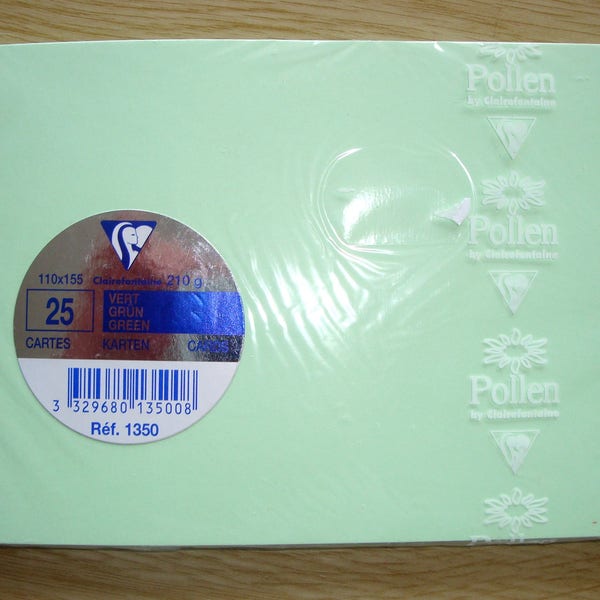 Paket mit 25 POLLEN Karten, Pistaziengrün, 110x155 (Clairefontaine), für Scrapbooking oder Carterie, bristol