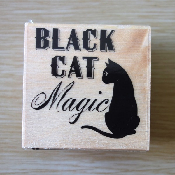 Tampon en Bois modèle "Black cat Magic" pour scrapbooking, embellissements ou encore carterie