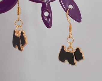 Earrings cute DOG black enamel on gold