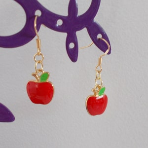 Earrings CHILD : enamel Red and Green APPLE on gold nail