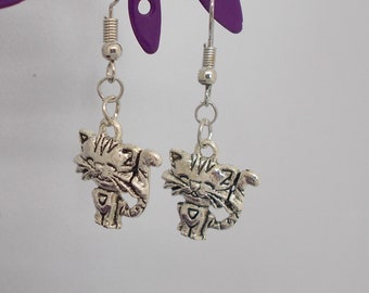 Earrings CAT old silvered metal, hook sleeper or nail, for CHILD