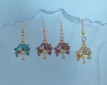 Earrings LIFE TREE with colored strass