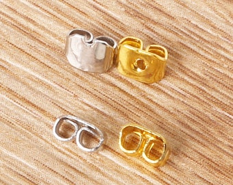 12 or 20 butterfly clasps with silver or gold-plated metal tips, stoppers for earrings