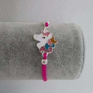 Bracelet UNICORN spangled pink blue head on silver or gold, color thread choice