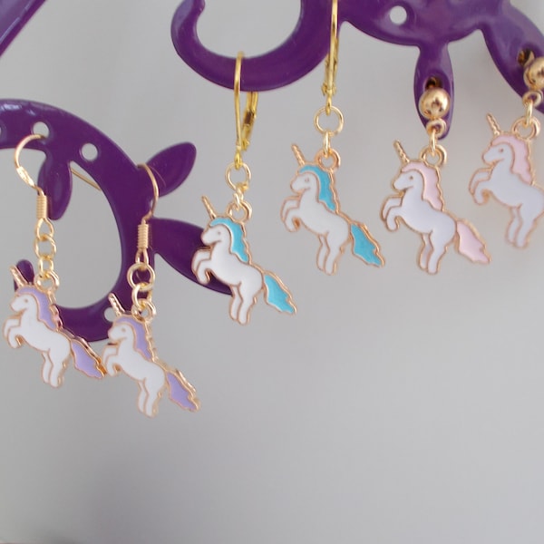 Boucles d'oreille petite LICORNE émail 5 couleurs au choix