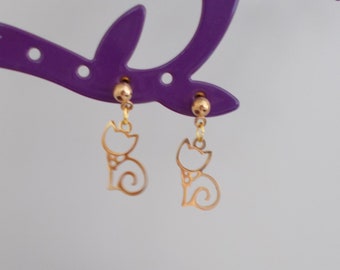 Earrings CAT origami gold, sleeper, hook ou nail, for CHILD