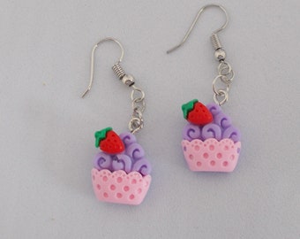 Earrings CHILD : cute CUPCAKE on colored resin