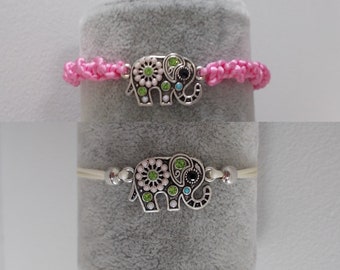 Bracelet ELEPHANT Strass fil satin fin couleurs au choix