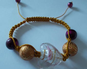 Bracelet HEART GOLD VIOLINE inspired macramé golden thread