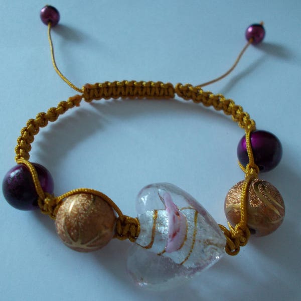 Bracelet HEART GOLD VIOLINE inspired macramé golden thread