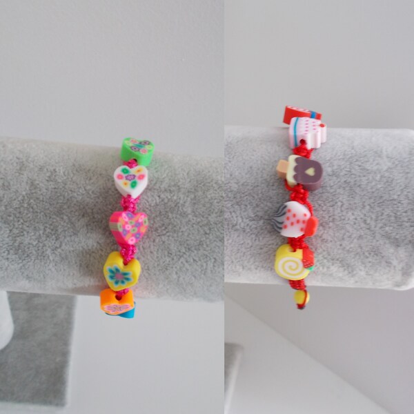 Bracelet GOURMANDISES ou COEURS choix couleurs de fil, pour enfant