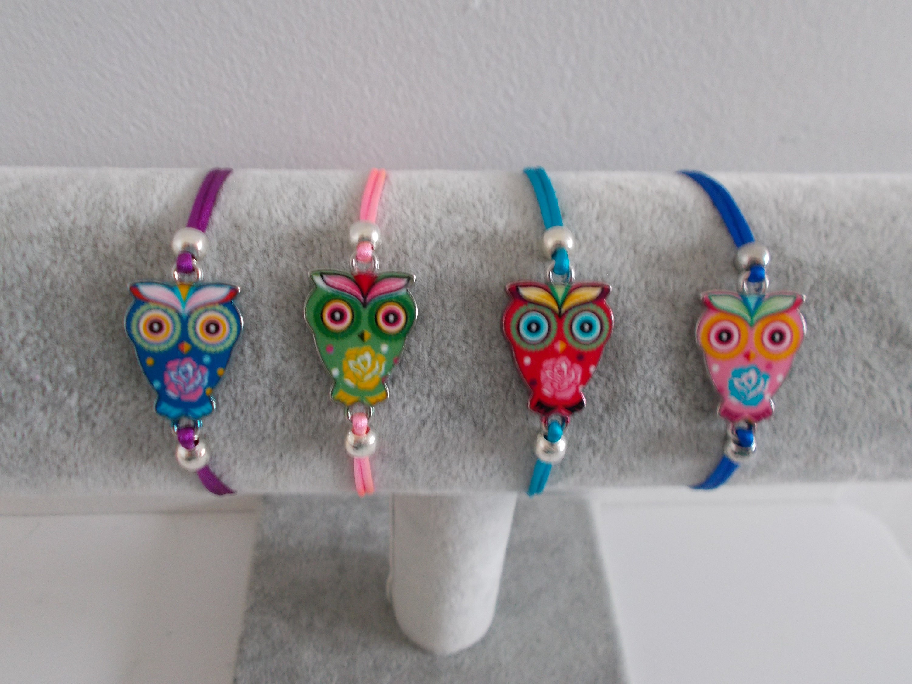 Bracelet HIBOUX &eacute;mail fil satin fin couleurs au choix