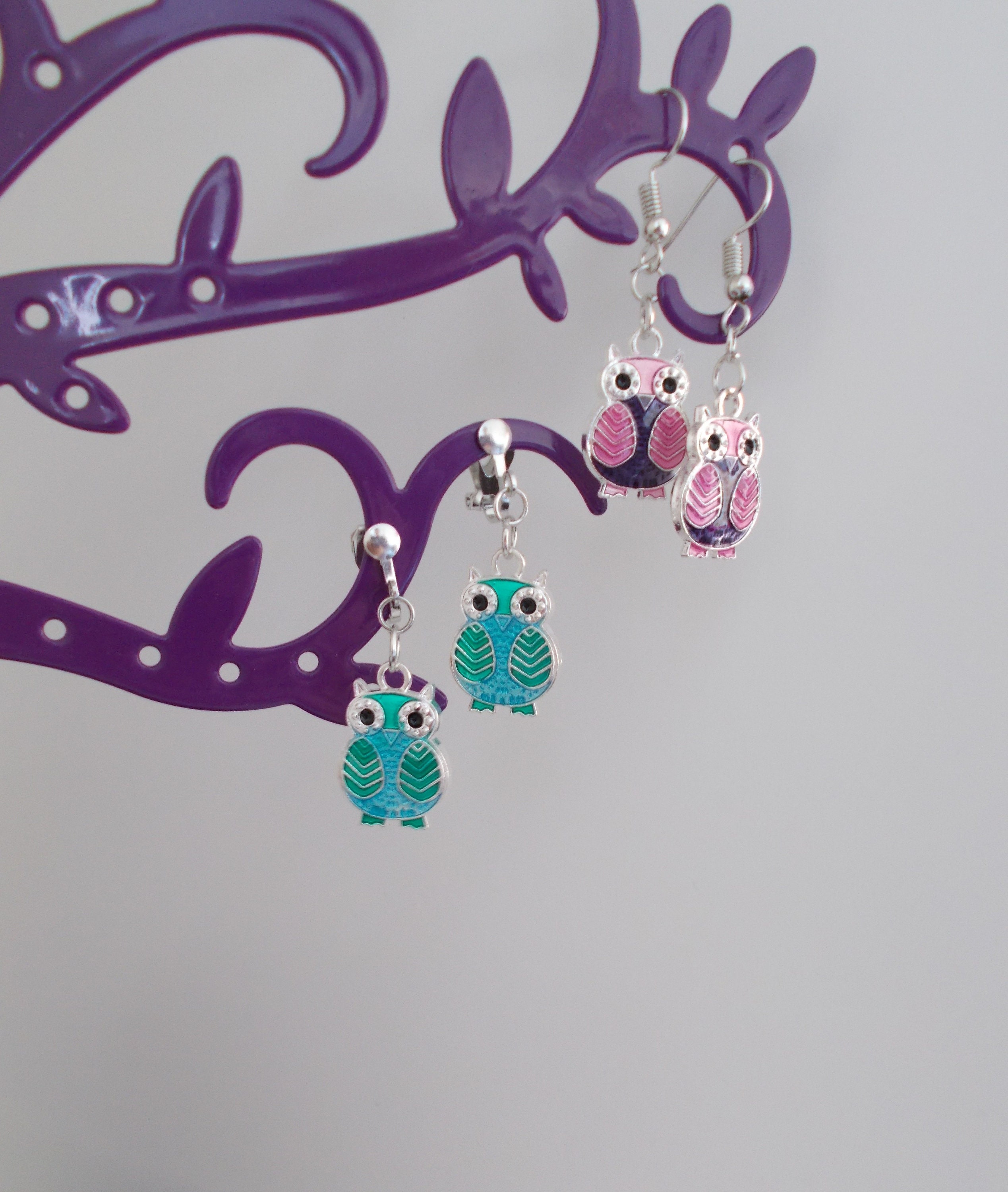 Boucles d'oreille HIBOUX &eacute;maill&eacute;s 3 couleurs au choix