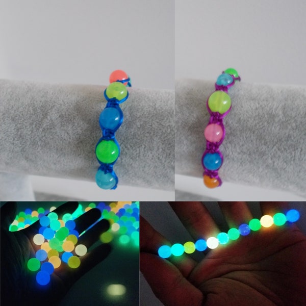 Bracelet PERLES FLUO visible la nuit pour enfant fil macramé fil au choix